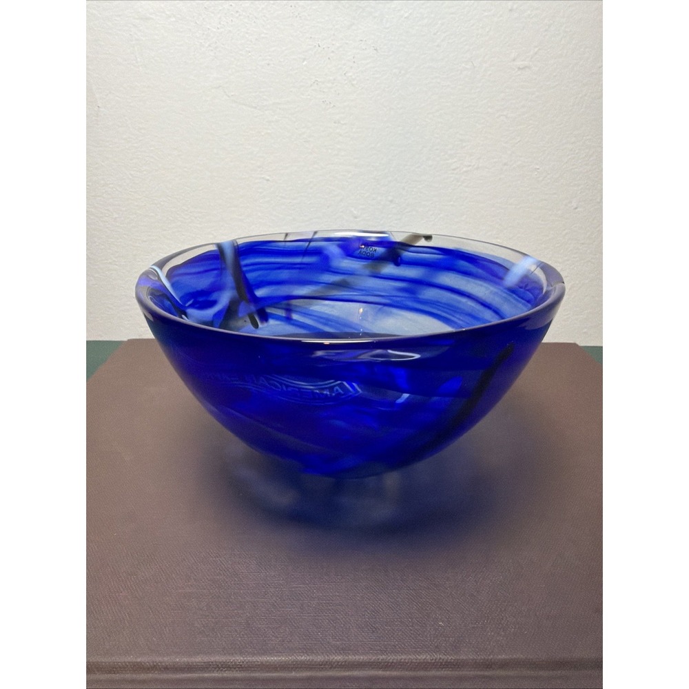 Kosta Boda Cobalt Blue Cloudy Swirl American Express Glass Bowl Sweden